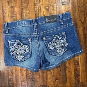 Soundgirl Y2K Denim Micro Shorts Womens 5 Indie Sleaze Bling Cross Low Rise NWT